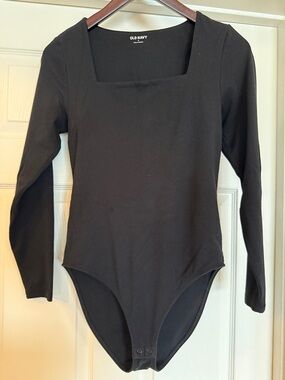 Old Navy Black Long-Sleeve Square Neck One-Piece Bodysuit